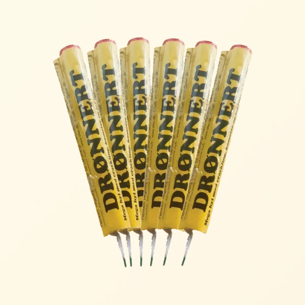 Drønnert – Fortæne raketter. Cracklingkometer med ass.bomber. 6 stk. – Sørensens Fyrværkerifabrik